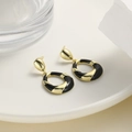 Elegant gold oval twisted earrings with black enamel inlay in minimalist vintage style - Black