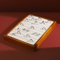 Solid wood jewelry tray with beige velvet slots for rings and earrings display - Brown Ring Tray-Linen New Style