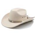 Classic cream wool felt western cowboy hat featuring a turquoise feather charm band - M (56-58cm) / Beige