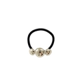 Elastic hair tie with three polished silver spheres on a minimalist black band - Three Balls 4cm / Silver
