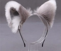 Cosplay faux fur cat ears headband in grey and white gradient for Lolita hair styling - Gray and White