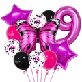 Magenta and black birthday balloon kit with butterfly, number 9, and confetti stars - Rose Red Butterfly Number 9
