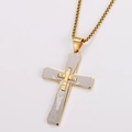 Detail of two-tone gold and silver cross necklace with Lord's Prayer engraving in Spanish - With Chain / Large (60mm x 39mm) / Two-tone (Gold & Silver)