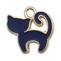Cat-shaped metal pendant with deep blue enamel and gold trim for DIY jewelry - 1 Piece/Pack (12x12mm)