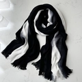 Linen cotton scarf featuring black and white gradient with crinkle texture and tassels - 200*95CM / Black & White Gradient