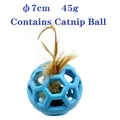 Blue hollow TPR dog and cat toy ball with catnip and feather, 7cm diameter and 45g - Small Blue with Catnip Feather Ball