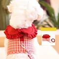 Red plaid pet harness and leash set with cute ruffles for small dogs and cats - Spicy Red