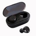 Black TWS Y50 in-ear wireless headphones with translucent LED battery charging case - Black Body + Black Ring