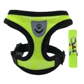 Detail of neon green breathable mesh dog harness with adjustable straps and metal hook - Fluorescent Green