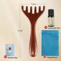 Natural sandalwood five-tooth head massage comb set with essential oil and storage bag - 1pc Antler Massage Comb + Essential Oil + Bag + Chart