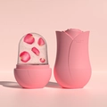 Pink rose-shaped silicone facial ice roller with frozen petals for skincare - New Rose Pink