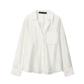 Camicia bianca a maniche lunghe con texture setosa e taschino con ricamo floreale - XS / Bianco