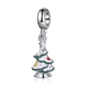 Silver Christmas tree charm with green enamel and a yellow star for DIY jewelry - Style 7-Painted Star Tree