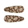 Paire de barrettes à cheveux en tissu marron foncé à fleurs avec bordure en zigzag - Barrette Pastorale Rétro (Lot de 2) / Brun Foncé-Fleurs Blanches