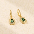 Pendientes de plata S925 con esmeralda rectangular y pavé de diamantes brillantes - Plata 925 / Dorado