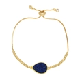 Adjustable gold plated box chain bracelet featuring a blue teardrop druzy stone - Blue