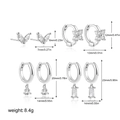 Detailed size chart showing silver zircon earrings dimensions from 6mm to 23mm - Silver Leaf 4 Pairs Set with White Zircon