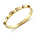 Elegant gold titanium steel bracelet with six inlaid heart-shaped clear zircons - Gold White Rhinestone