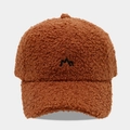 Winter brown sherpa fleece baseball cap with black mountain peak embroidery logo - Adjustable / Tan