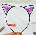 Cat ear headband with purple crystal quartz pillars on a thin silver-wired frame - No.35 Amethyst Purple