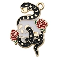 DIY black snake with white skull and red roses metal charm pendant for jewelry - Snake Around Skull