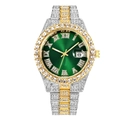 Macro shot of green sunray dial with Roman numerals and iced-out diamond-encrusted bezel - Two-tone Gold Green Dial