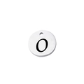 Close-up of polished stainless steel round tag pendant featuring engraved letter O detail - Letter O