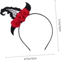 Halloween headband featuring a black wizard hat with lace and red roses for party - 71# Witch Hat Red Flowers