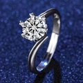 Classic six-prong crown ring in S925 sterling silver with a round brilliant moissanite - Adjustable / Style 22 Hearts Prong Ring (1 Carat)