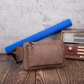 Retro brown nubuck leather waist bag with adjustable strap and front zipper pocket - Khaki
