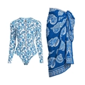 Détails du rashguard à manches longues et paréo assorti avec motif marin bleu - S / Ensemble deux pièces