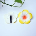 Realistic white plumeria flower hair clip with yellow center and black metal duckbill clip - Orange-centered Yellow-edged Flower Head + Clip [4cm]