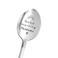 Silver stainless steel coffee spoon with Good morning Handsome engraving and sun icon - Good morning Handsome (Sun)
