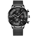 Business quartz watch with black mesh strap, chronograph sub-dials and date display - Black Band Silver Hands