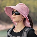 Damen Sonnenhut in Hellrosa mit breiter Krempe und Nackenschutz für Outdoor - Rosa