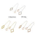 Minimalist geometric pearl drop earrings in gold, silver and rose gold finishes - Geometric Pearl Dangle Style (A-KE83375-K) / Gold