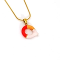 Collana dorata con ciondolo tondo in smalto tricolore rosso arancio e bianco - Stile Lettera Q