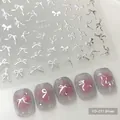 Silver bowknot nail art stickers YO-011 with metallic finish for manicure decoration - YO-011 Silver