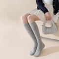 Grey knee-high socks with black polka dots, retro Japanese style for women - Gray