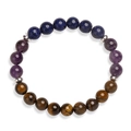 Pulsera de cuentas de piedra natural de 8mm con ojo de tigre, amatista y separadores - Ojo de tigre + Lapis + Amatista