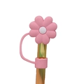 Pink daisy flower silicone straw cover cap with white center for 10mm wide straws - Pink and White