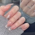 Long coffin handmade cat eye press-on nails with silver glitter pink gradient finish - By1135#gold Powder Milk Color / Glue Type