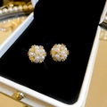 Gros plan de boucles d'oreilles perles plaquées or avec diamants sur velours noir - Style Doré (65#)