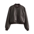 Vintage dark brown faux leather bomber jacket with ribbed collar and zip closure - XS / Tan