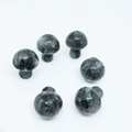 Set of 6 small mushroom labradorite stones with dark grey and green veining - Larvikite