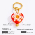 Red heart-shaped 18k gold plated stainless steel pendant with white flower detail - Red Patterned Heart Pendant (PJ91232A)