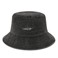 Classic black washed denim bucket hat featuring a detailed small shark embroidery - One Size / Black