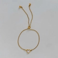 Adjustable golden stainless steel chain bracelet with a heart-shaped white zircon charm - White Zircon Heart (B677) / Gold