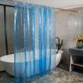 Lichtdurchlässiger blauer PEVA Duschvorhang mit weißem Punktmuster und Metallringen - 180*180CM / Blauer 3D-Kiesel mit Stahlöse und Magnet