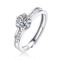 Silver moissanite ring with six-prong setting and adjustable open band design - Adjustable Open / Adjustable Opening Style (R9332-6.5mm/1 Carat)